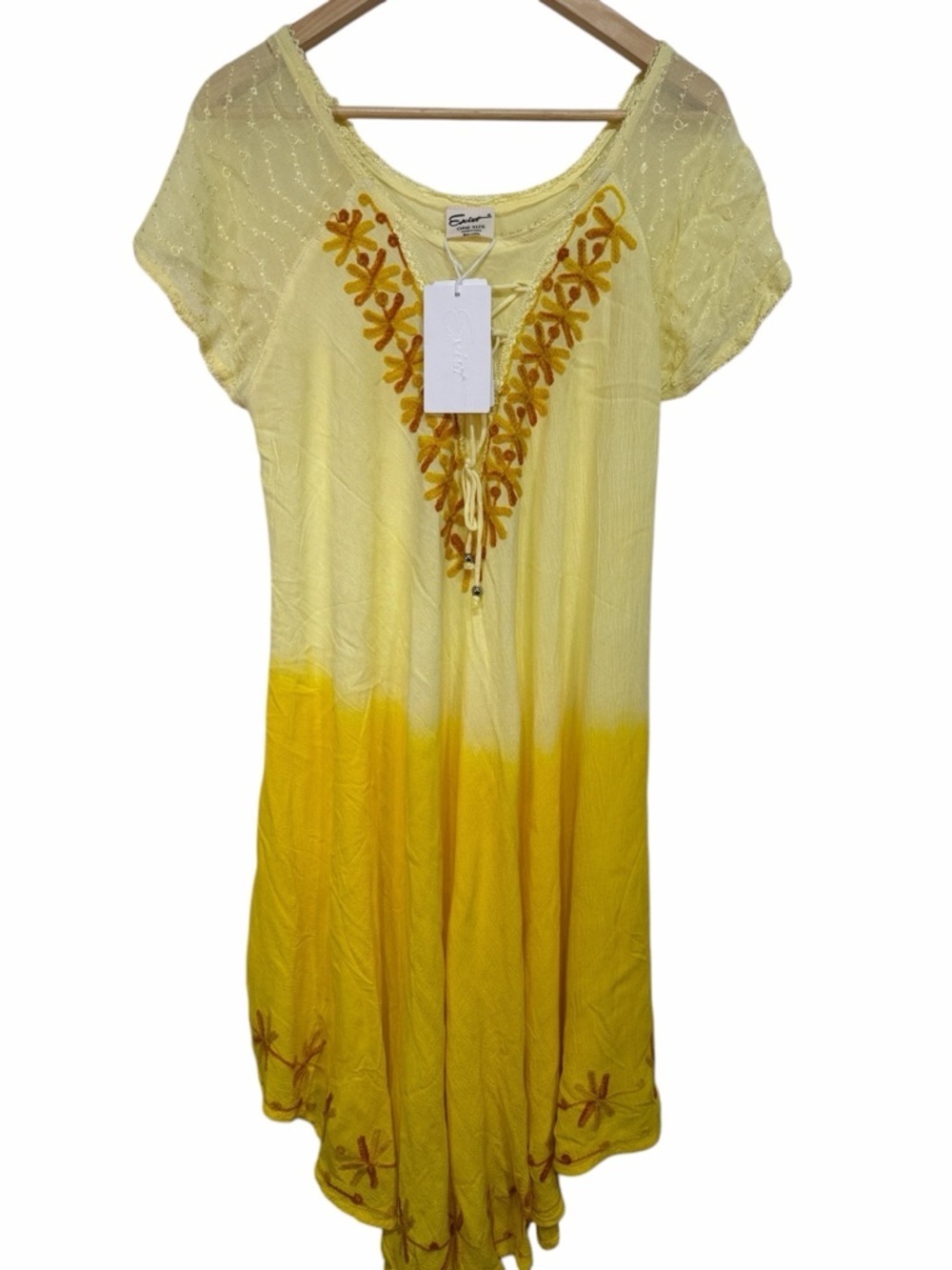 Exist NWT Yellow Ombre Embroidered Rayon Midi Dress one Size - Picture 4 of 8